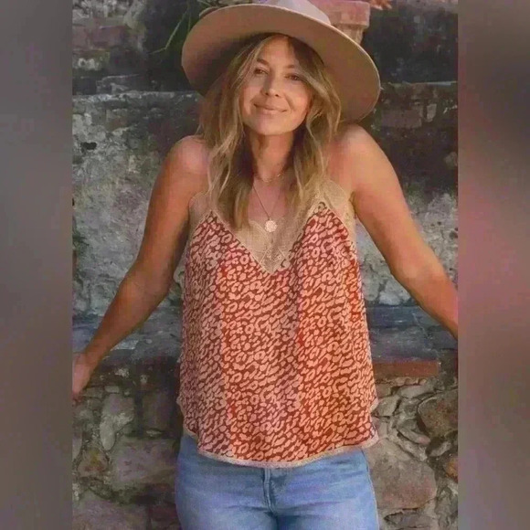 Lovestitch Rust Leopard Print with Lace Camisole Size Small - Picture 1 of 13